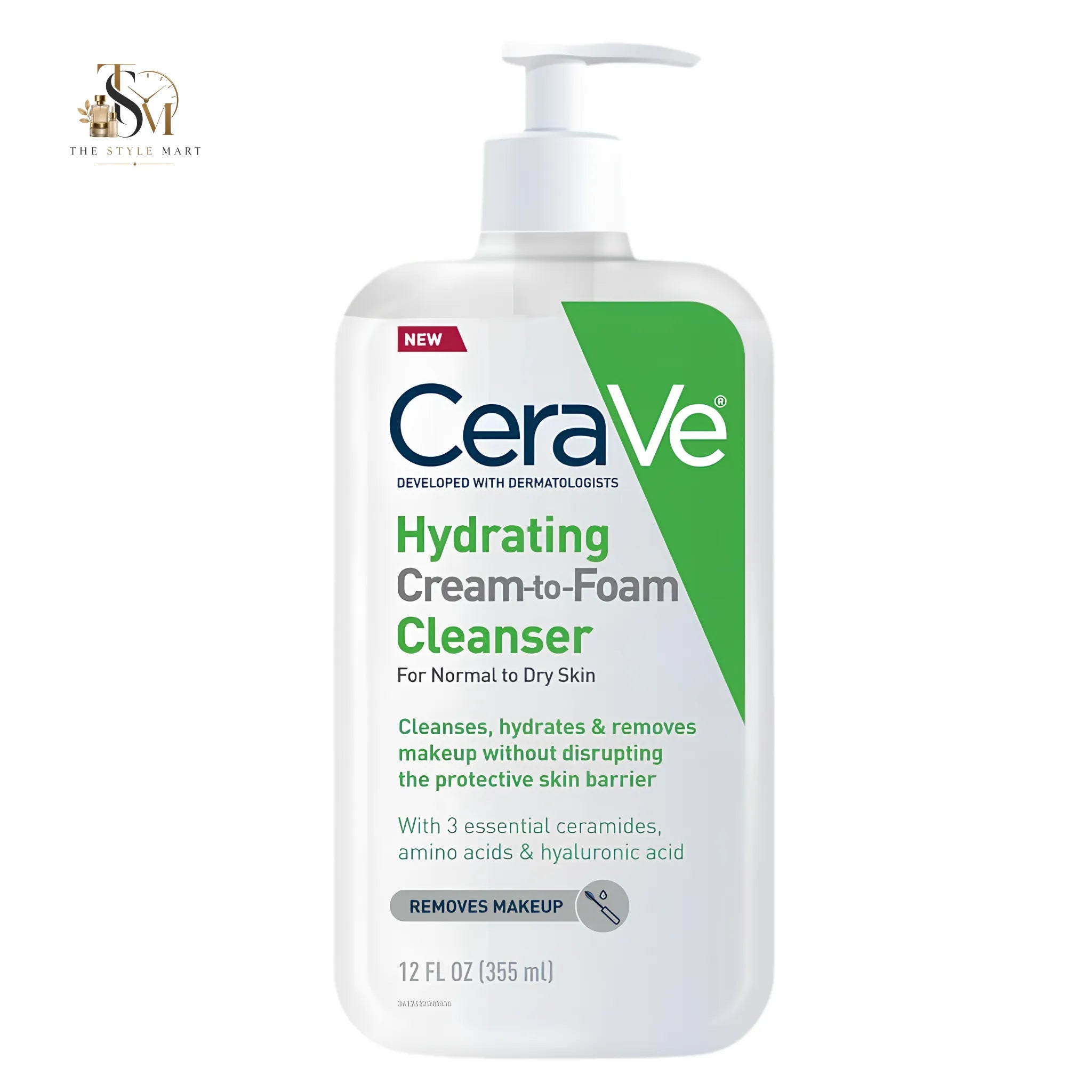 CeraVe Hydrating Cream-to-Foam Cleanser 355ml | Face Wash for Normal to Dry Skin