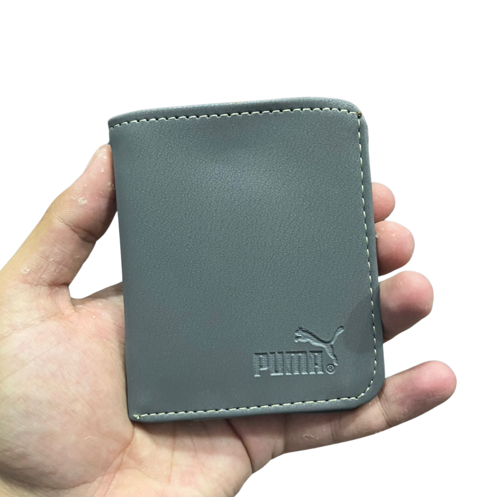 PM Grey Premium Leather Wallet – Compact Bifold Card Holder for Men