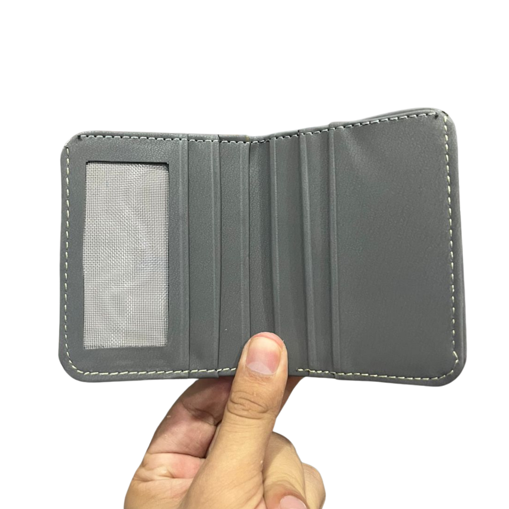 PM Grey Premium Leather Wallet – Compact Bifold Card Holder for Men