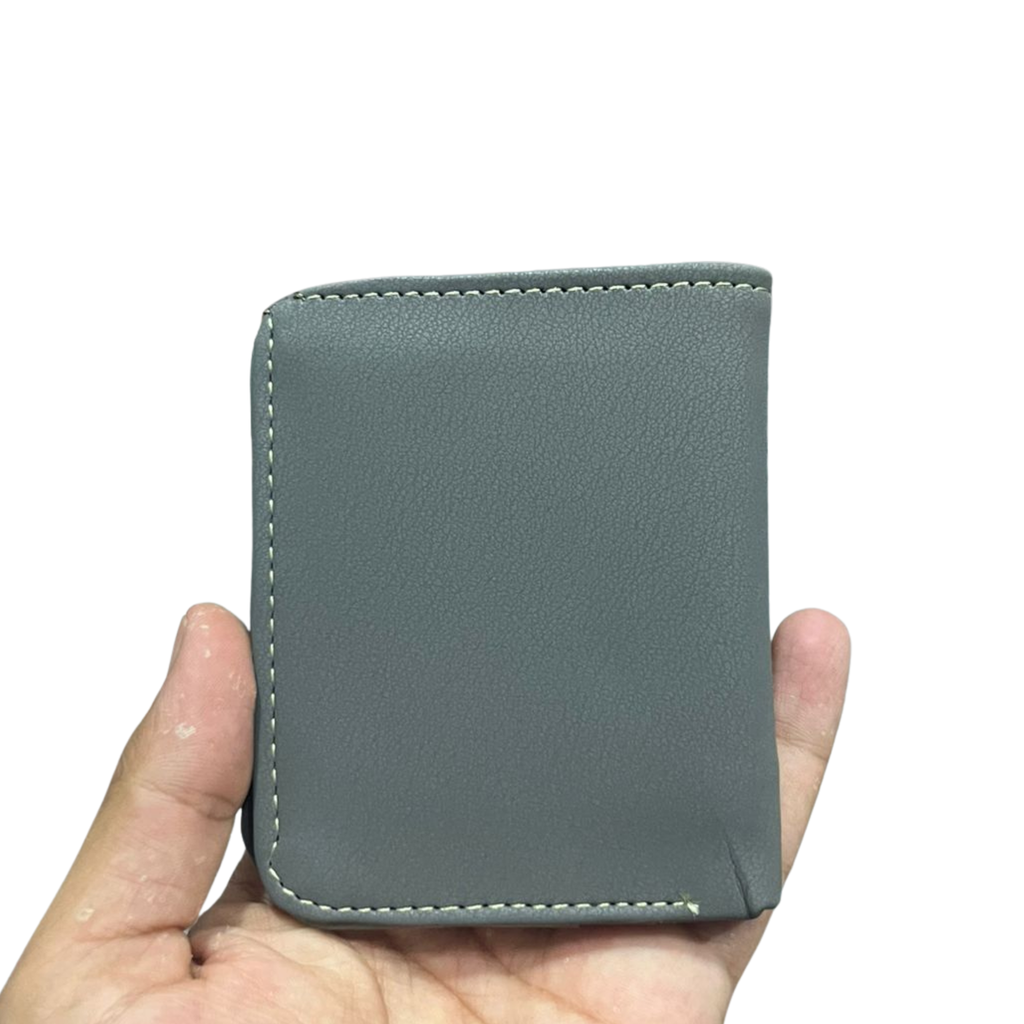 PM Grey Premium Leather Wallet – Compact Bifold Card Holder for Men