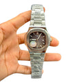 PTK Luxury Sport Watch – Brown Textured Dial _ Silver Steel Bracelet