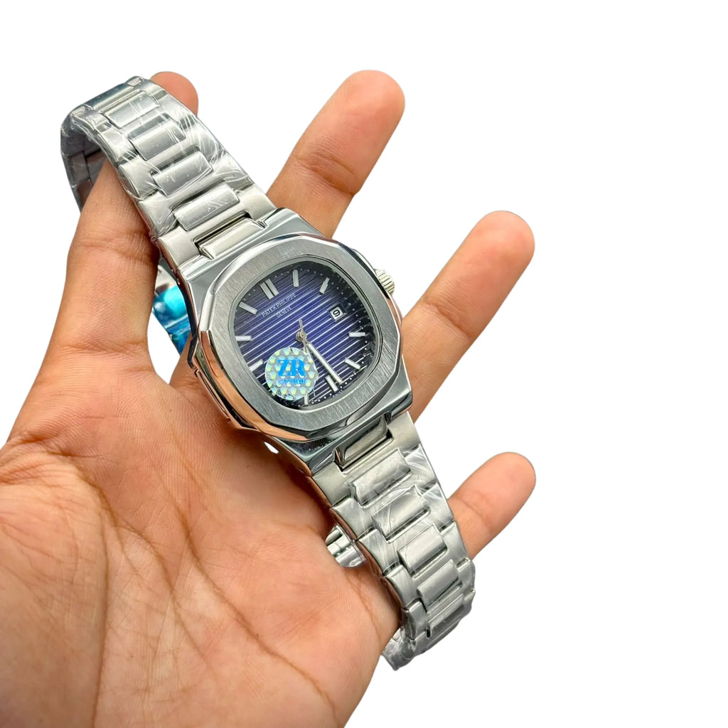PTK Premium Rounded Octagon Watch – Gradient Blue Textured Dial _ Steel Bracelet