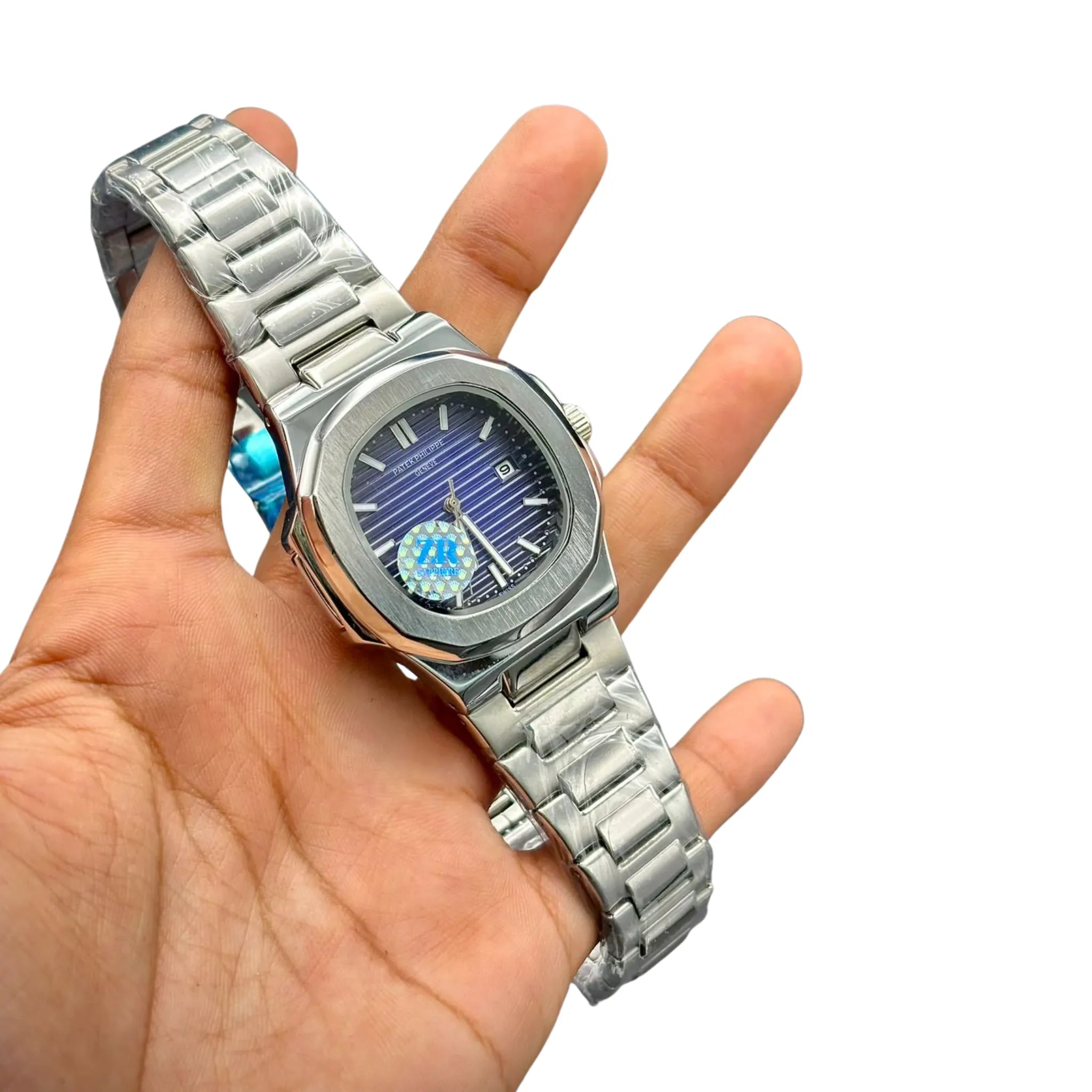 PTK Premium Rounded Octagon Watch – Gradient Blue Textured Dial _ Steel Bracelet