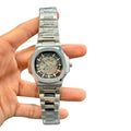 PTK Silver Steel Dark Open Heart Dial Watch