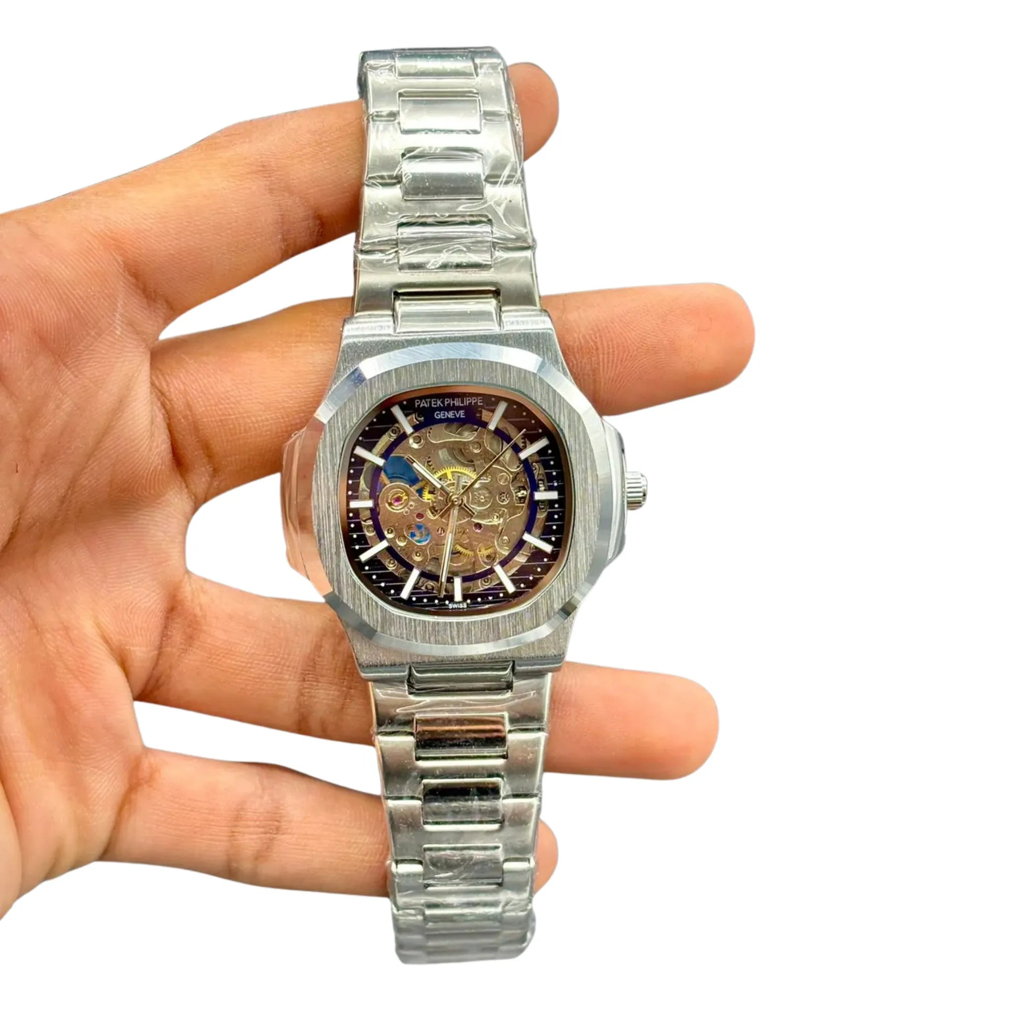 PTK Skeleton Dial Silver Case Watch