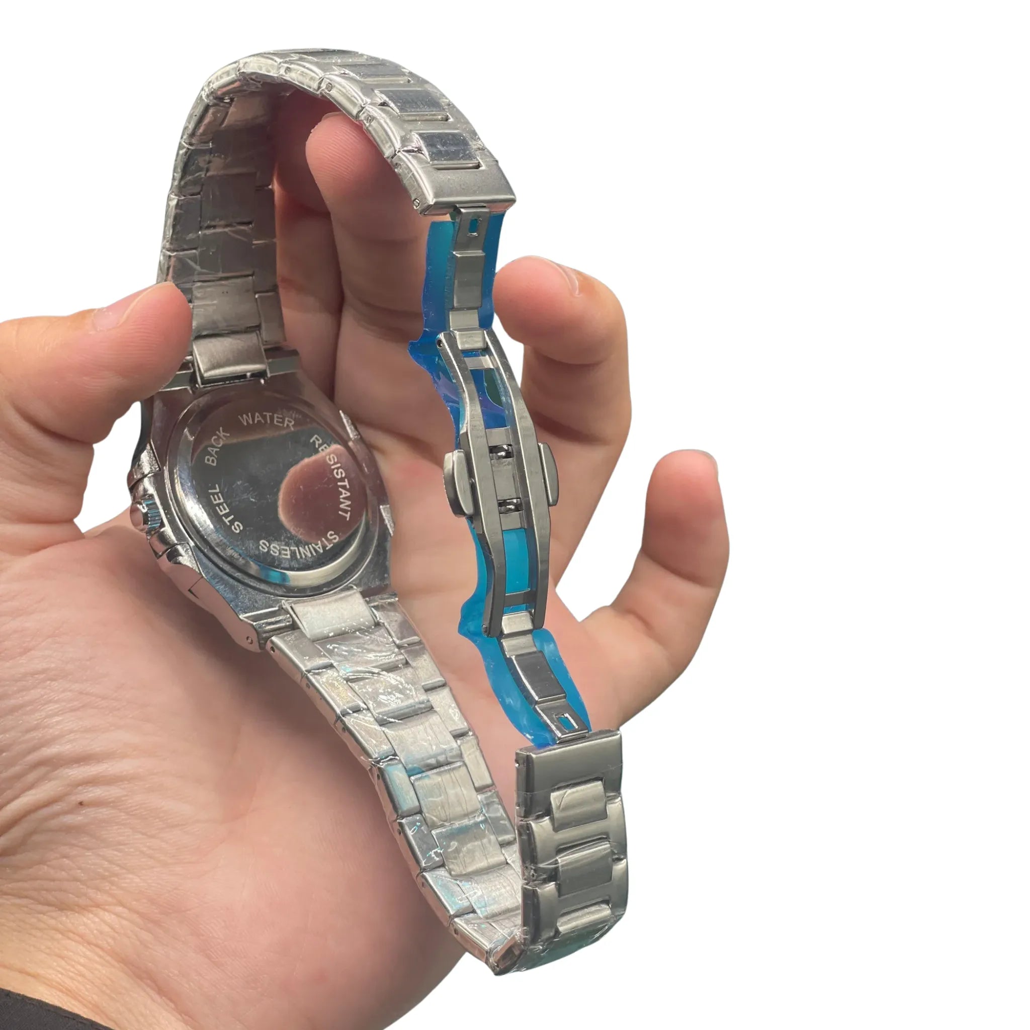 PTK Stainless Steel Luxury Sports Watch with Mint Green Textured Dial, Integrated Bracelet, and Octagonal Case