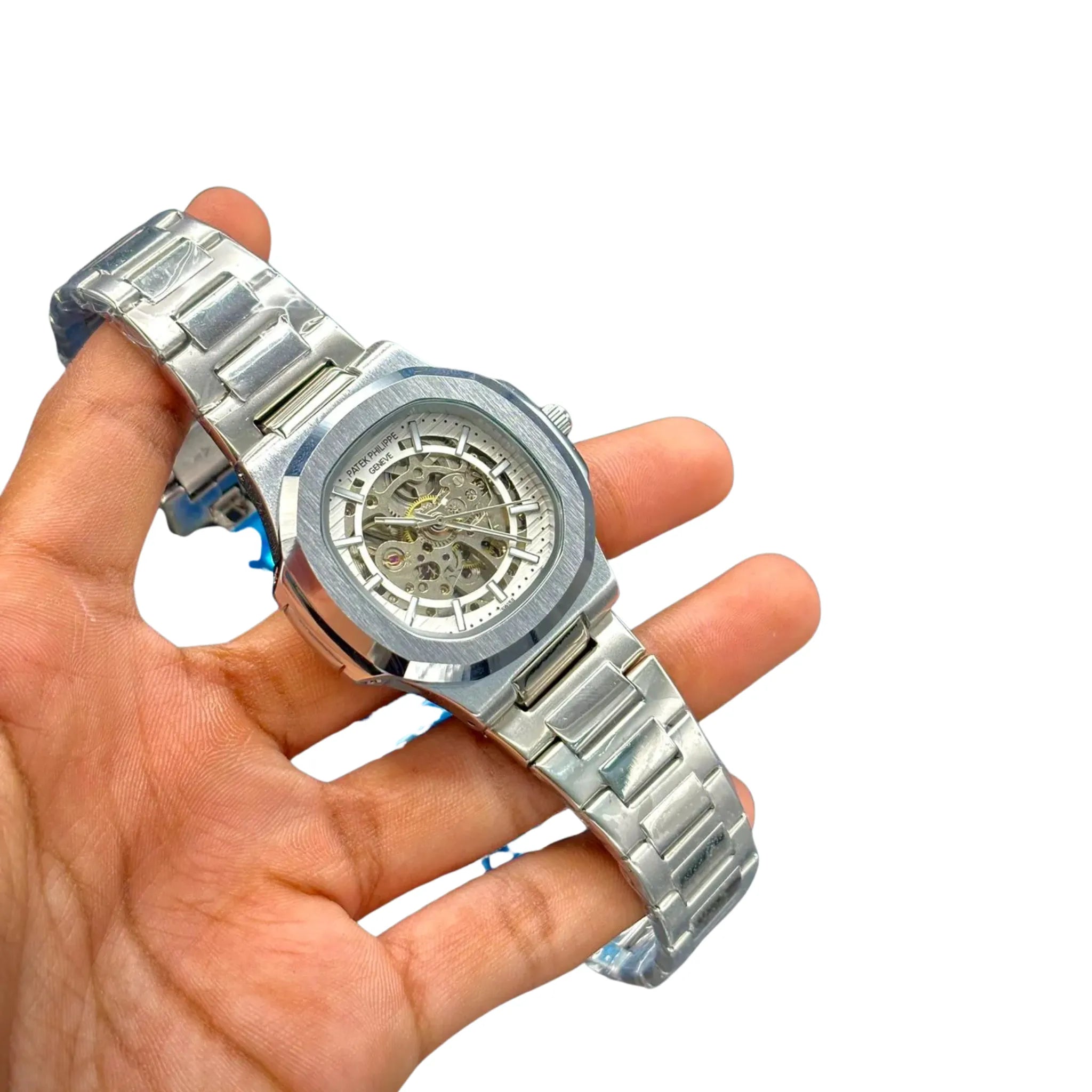 PTK White Skeleton Sliver Case Open Heart Dial