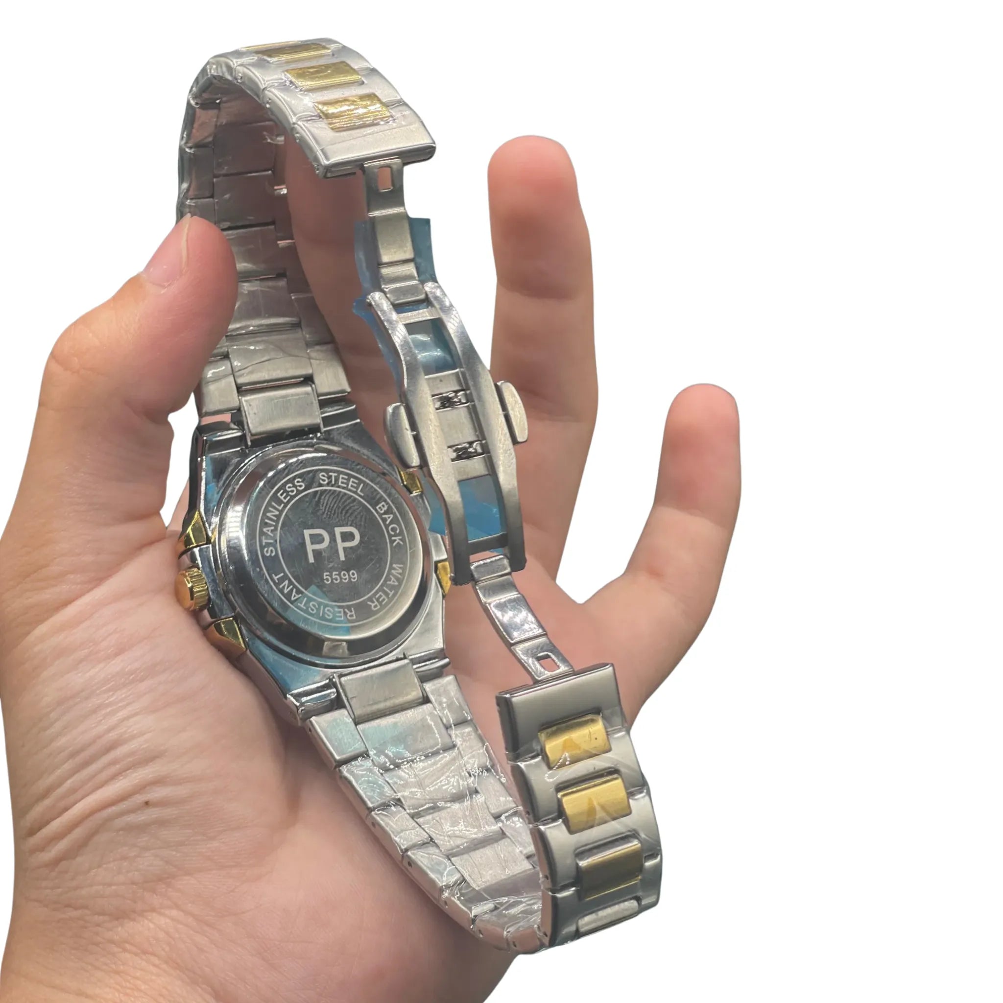 PTK Two Tone Luxury Sports Watch With Black Textured Dial With A Golden Bezel