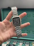 RD Matte Silver Square Skeleton Dial Automatic Watch with Stainless Steel Bracelet