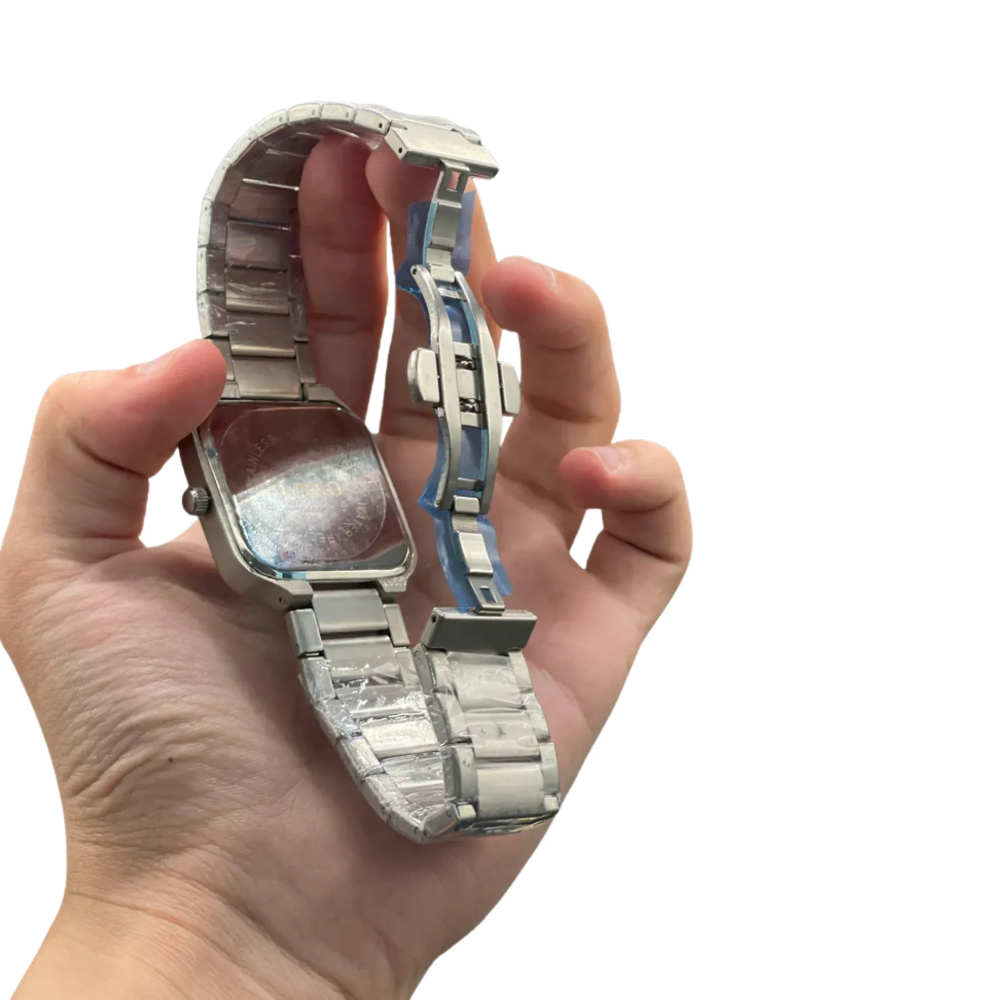 RD Matte Silver Square Skeleton Dial Automatic Watch with Stainless Steel Bracelet