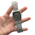 RD Matte Silver Square Skeleton Dial Automatic Watch with Stainless Steel Bracelet