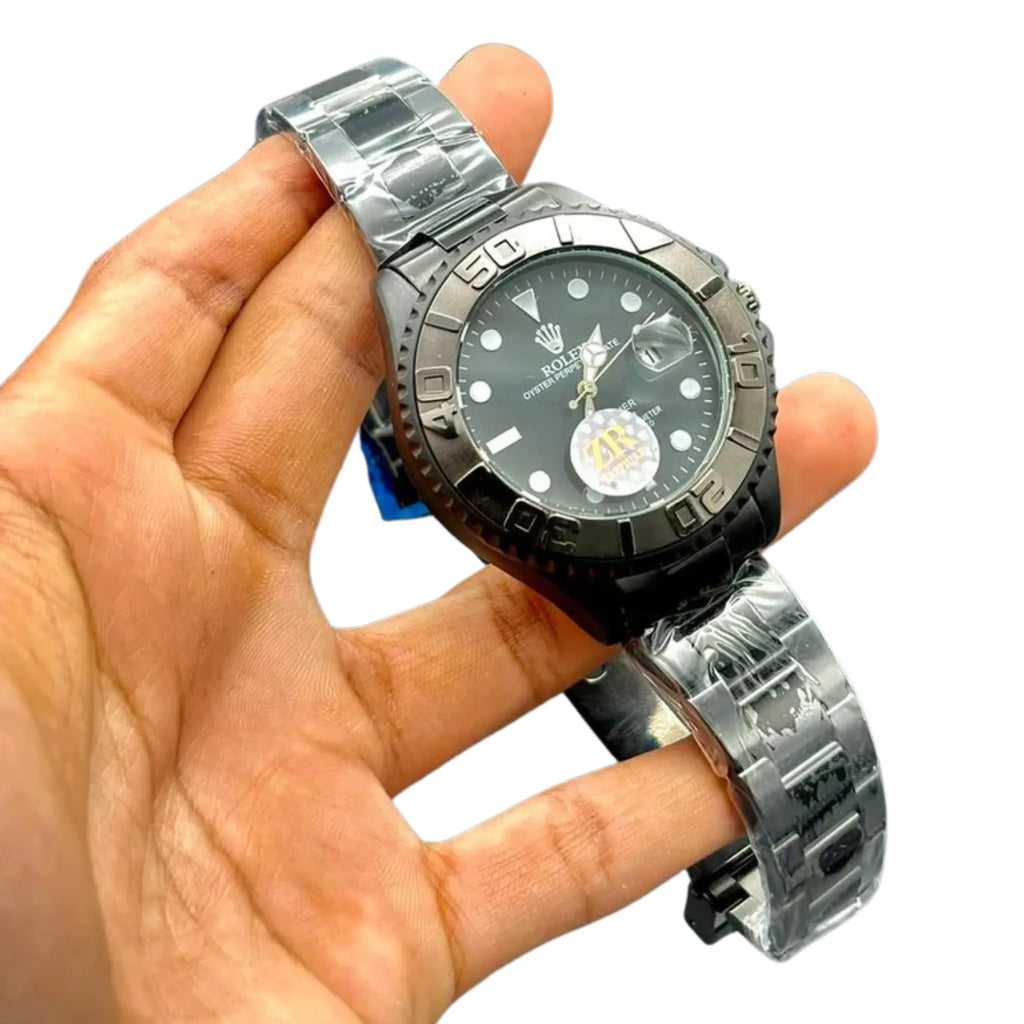 RLX Bold Silver Men’s Watch | Black Dial Black Bezel | Date Window