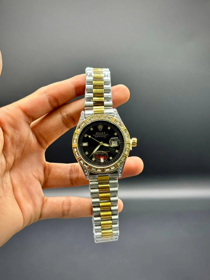 RLX Executive Two-Tone Men’s Watch | Black Dial Diamond Case | Date Display