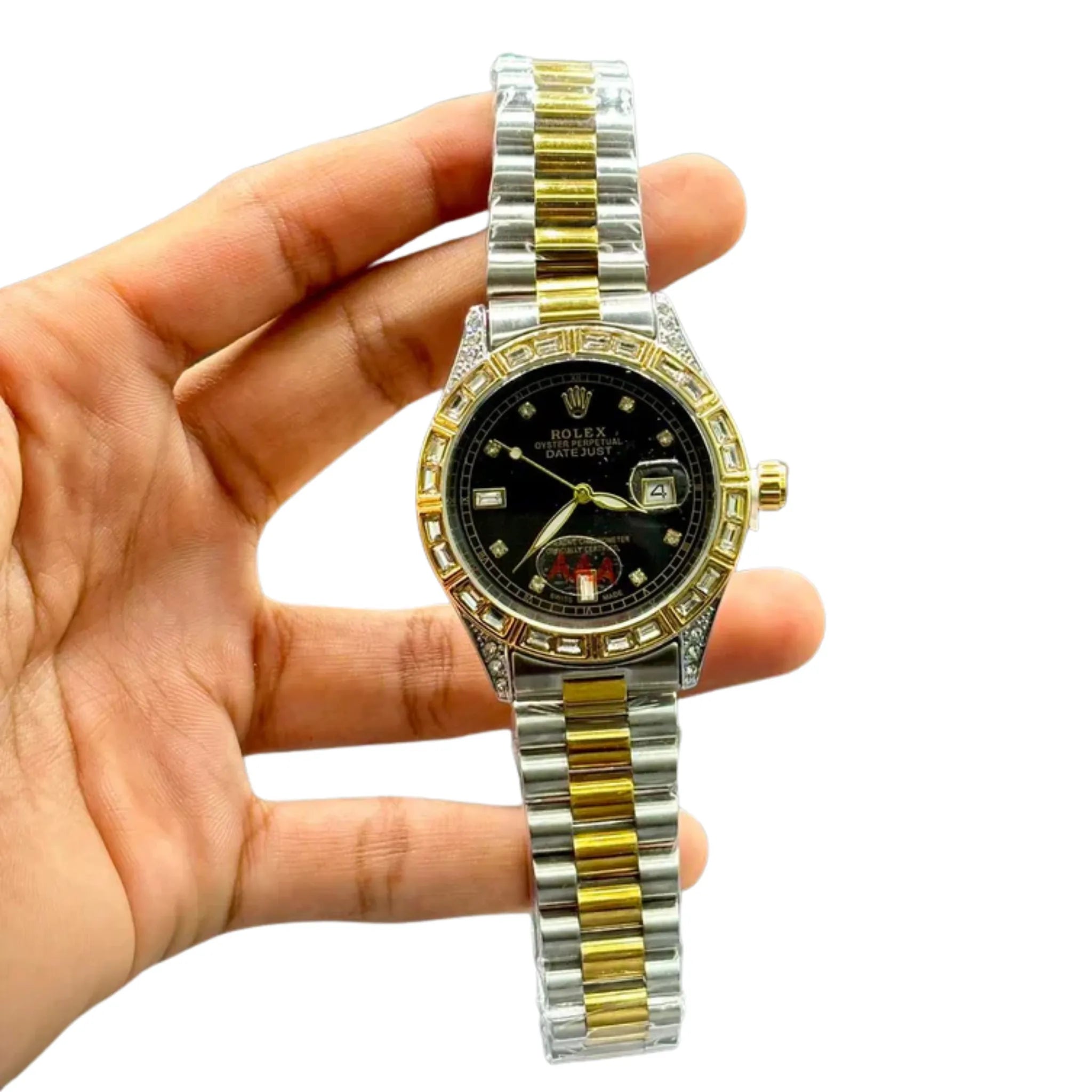 RLX Executive Two-Tone Men’s Watch | Black Dial Diamond Case | Date Display