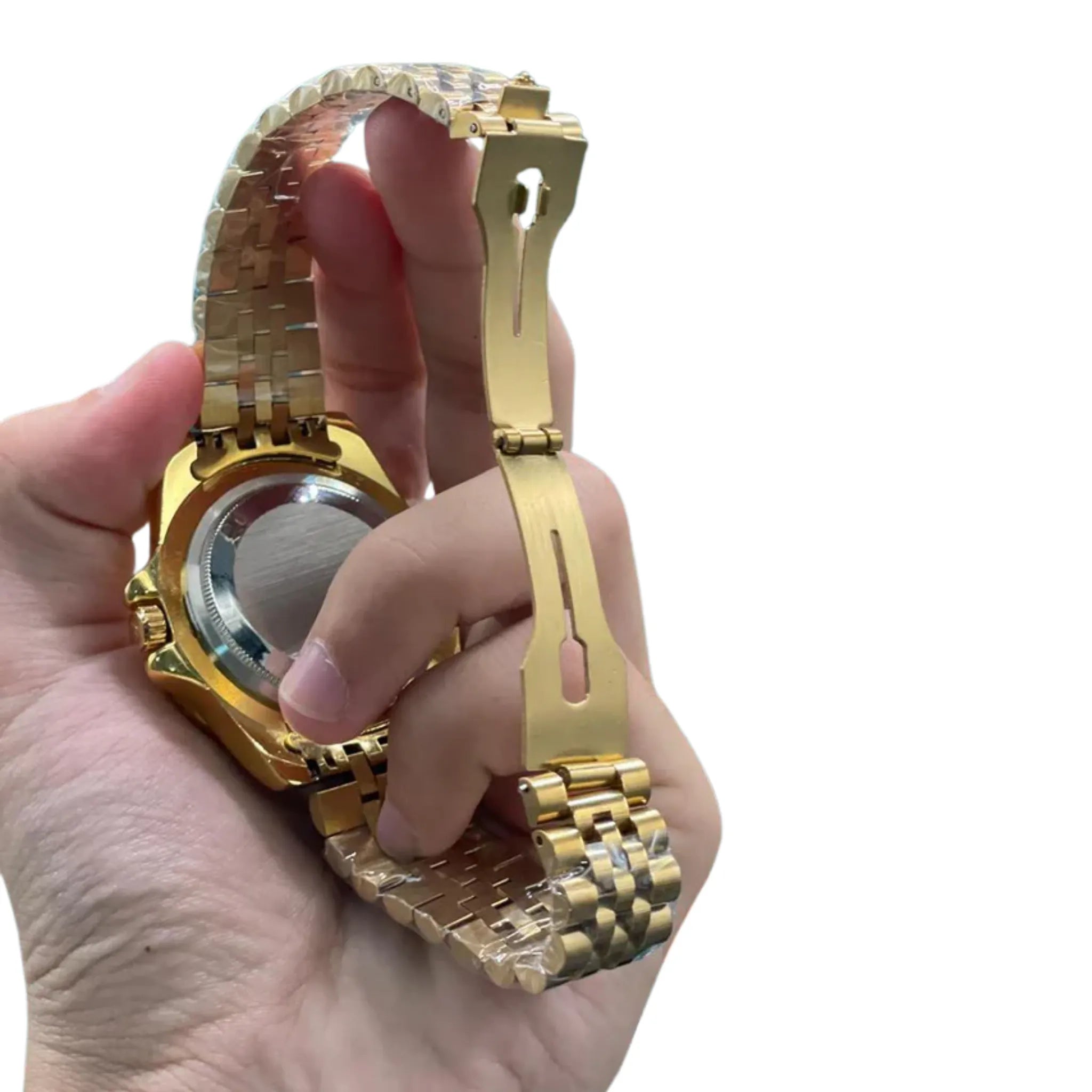 RLX Golden Chain With Black Dial Zombie Edition Quartz Watch Full Gold-Tone Luxury Diver-Style Watch with Black Dial, Dual-Tone Bezel, and Jubilee Bracelet
