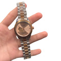 RLX Rose Gold Two-Tone Automatic Watch — Salmon Sunburst Dial with Open Heart & Jubilee Strap