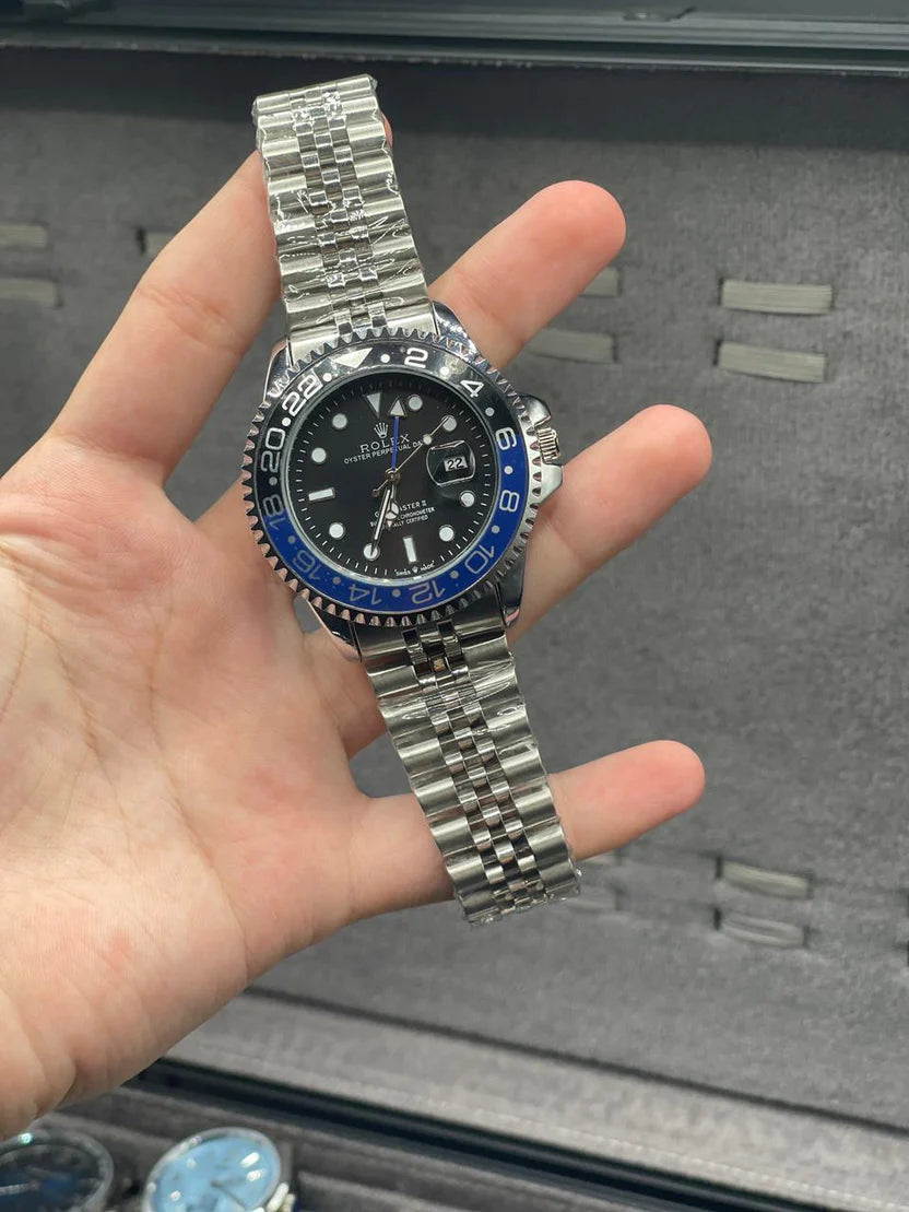 RLX Silver Chain With Black Dial Semi Automatic Bat Girl Style Watch