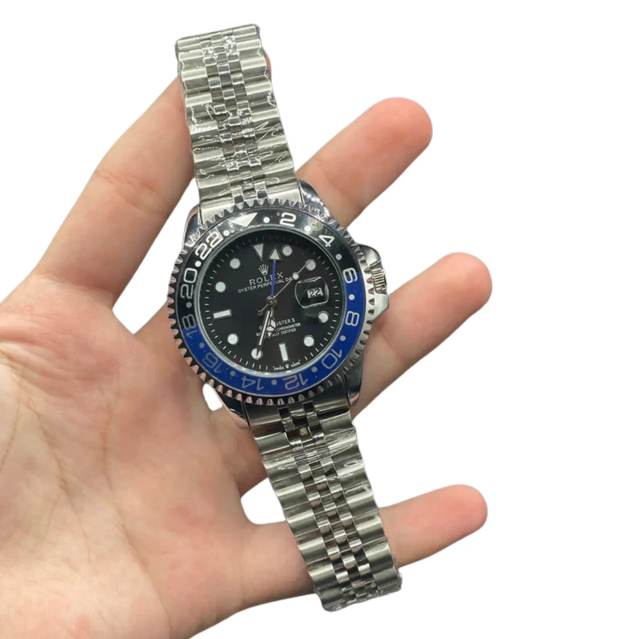 RLX Silver Chain With Black Dial Semi Automatic Bat Girl Style Watch