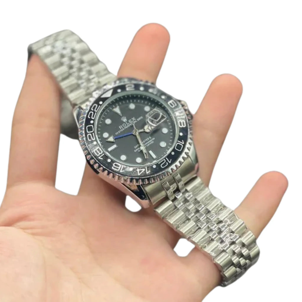 RLX Silver Chain With Black Dial Semi Automatic Bruce Wayne Style Watch