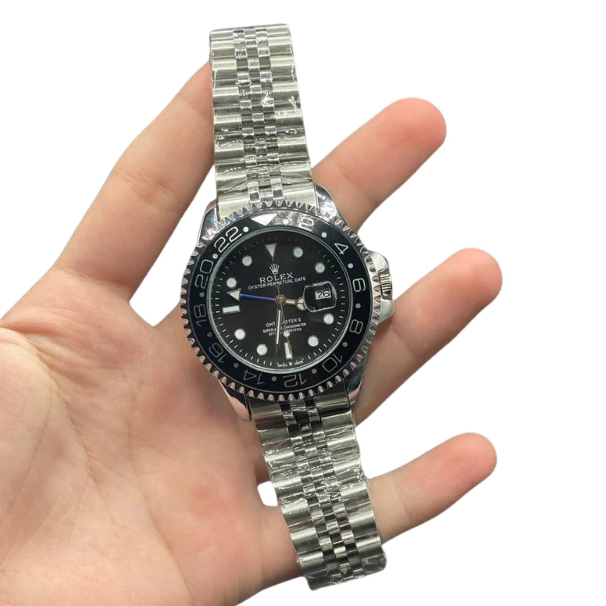 RLX Silver Chain With Black Dial Semi Automatic Bruce Wayne Style Watch