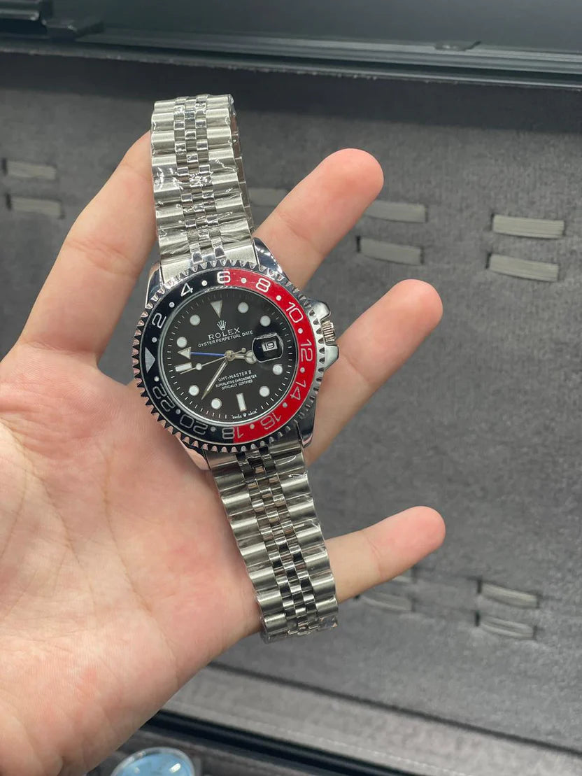 RLX Silver Chain With Black Dial Semi Automatic Coke Style Watch