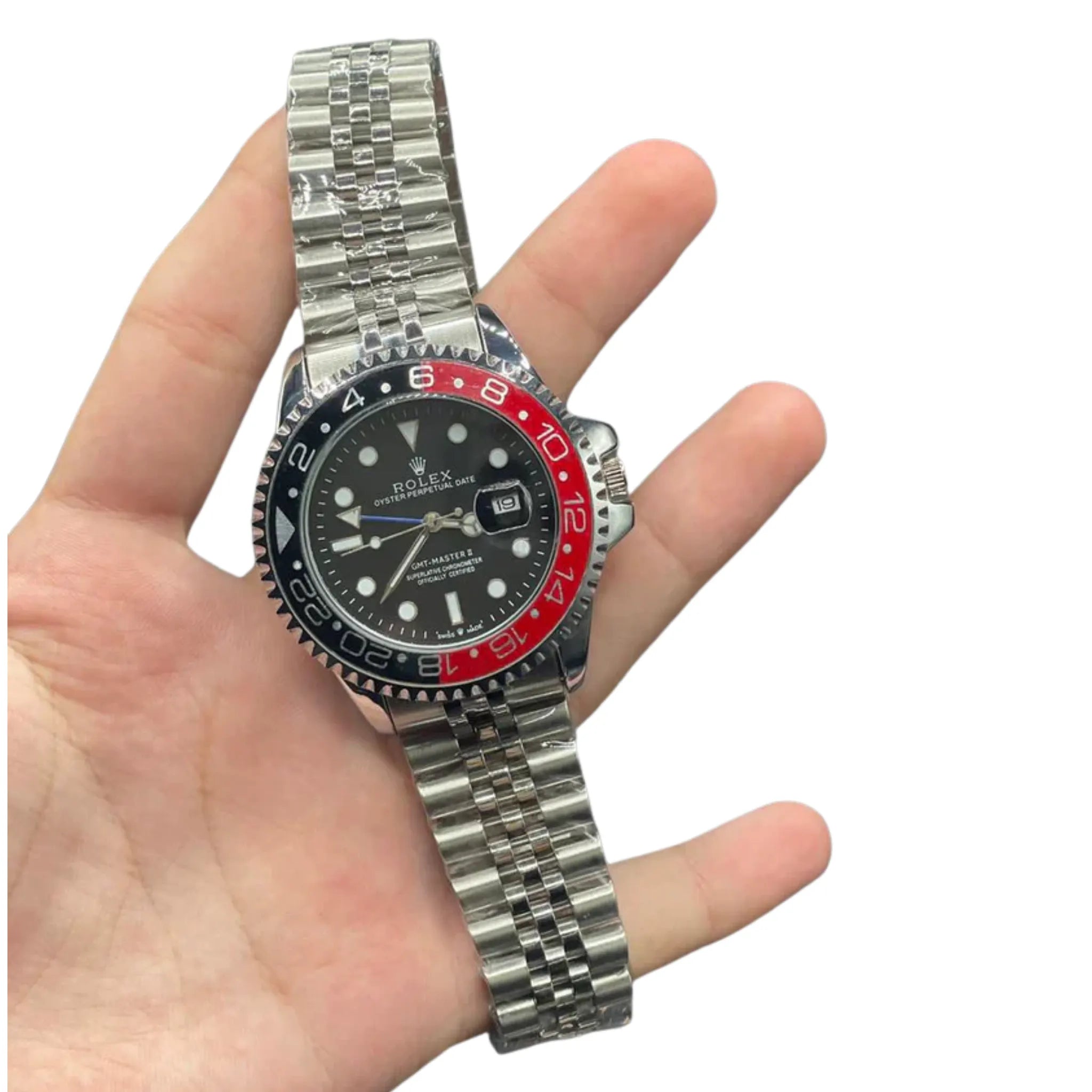 RLX Silver Chain With Black Dial Semi Automatic Coke Style Watch
