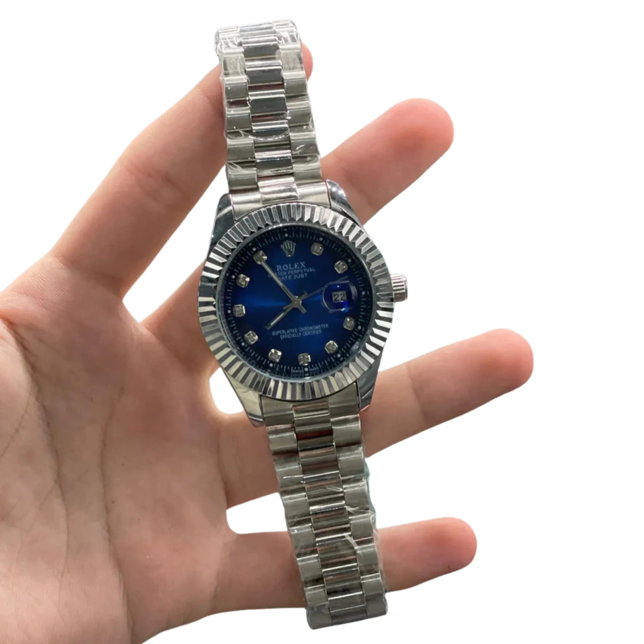 RLX Silver Chain With Stunning Blue Dial Watch