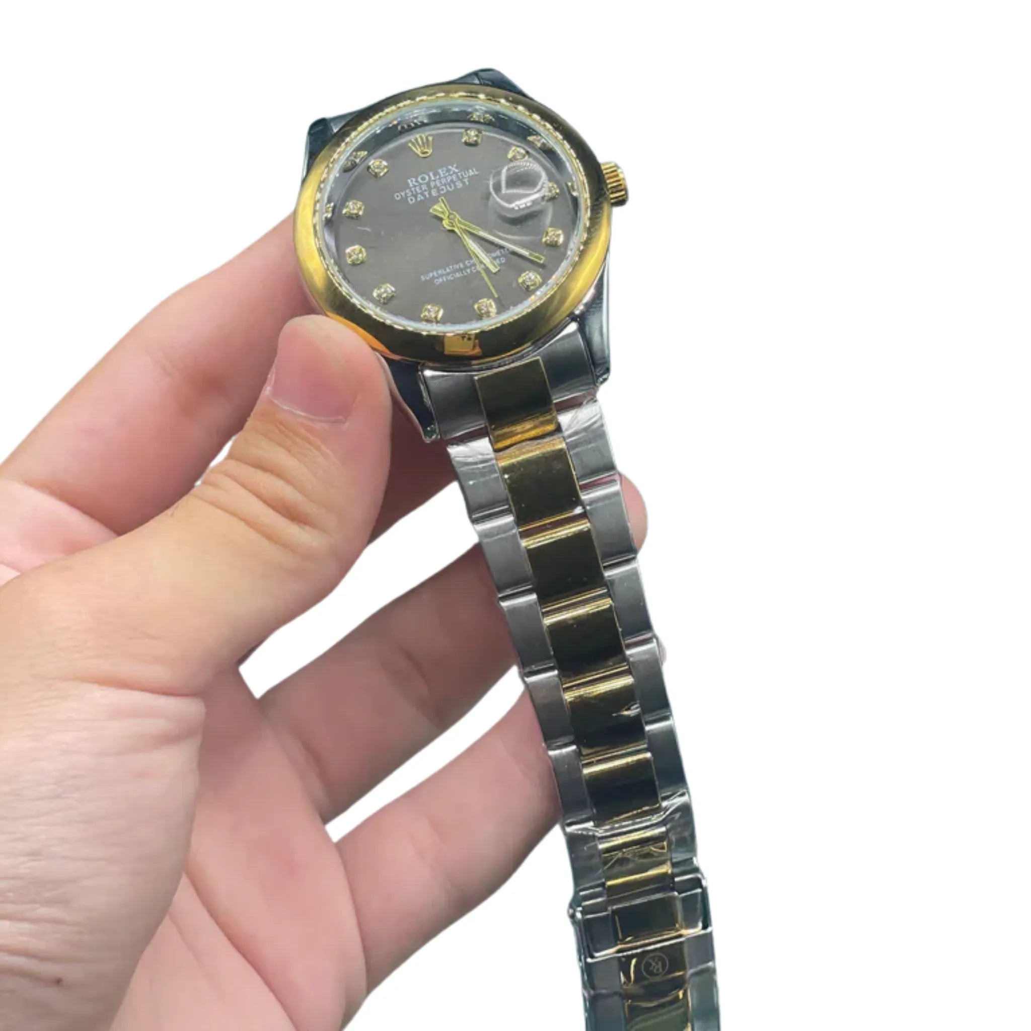 RLX Silver Oyster Chain With Black Round Dial Watch