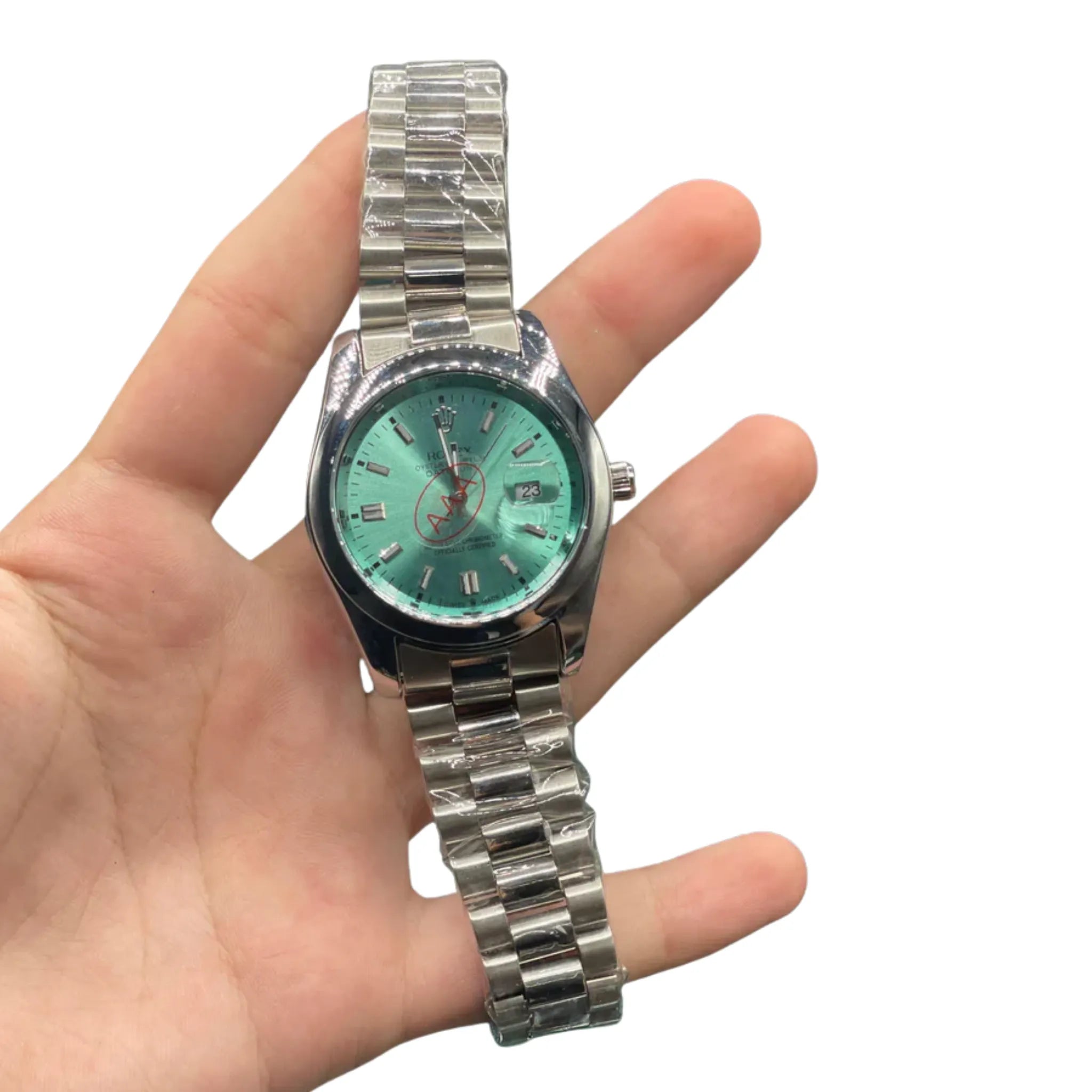 RLX Silver Presidential Chain With Tiffany Blue Dial Watch