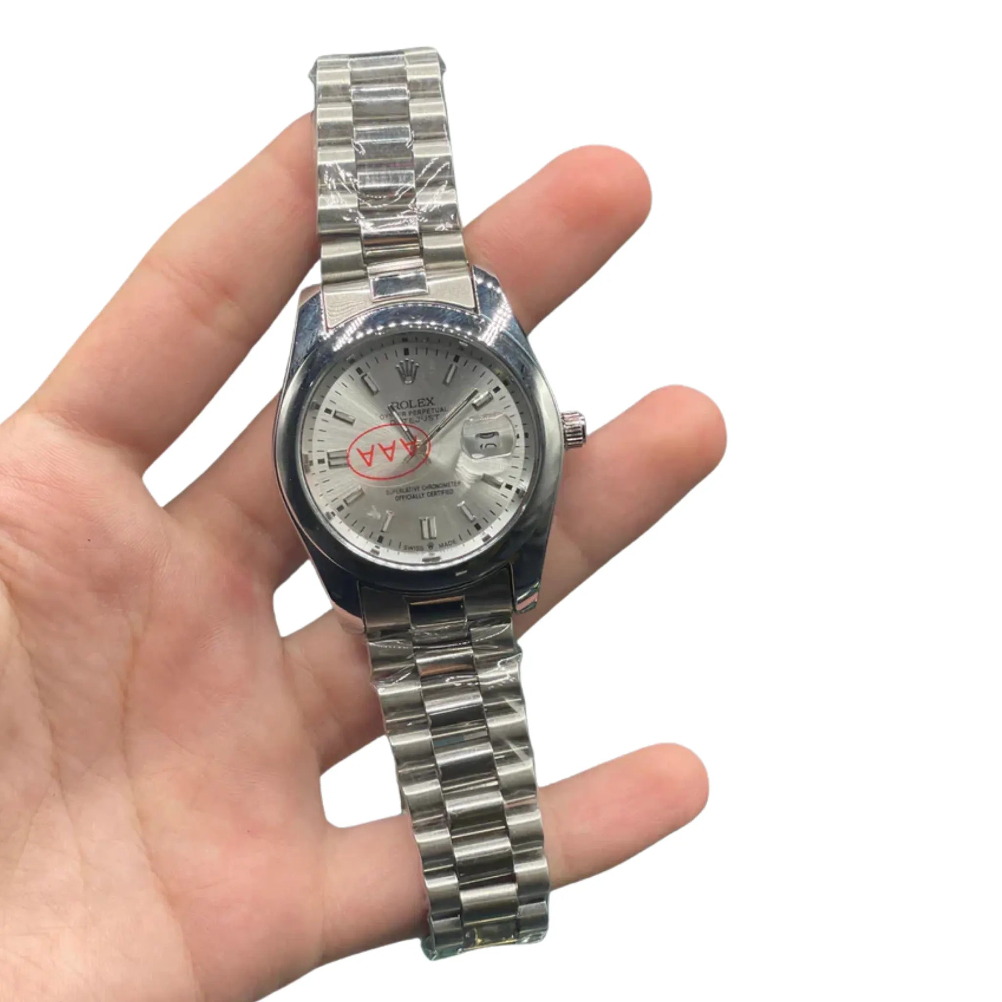 RLX Silver Presidential Chain With White Dial Watch