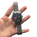 RLX Stainless Steel Dress Watch with Black Diamond Dial, Smooth Bezel, and Jubilee Bracelet