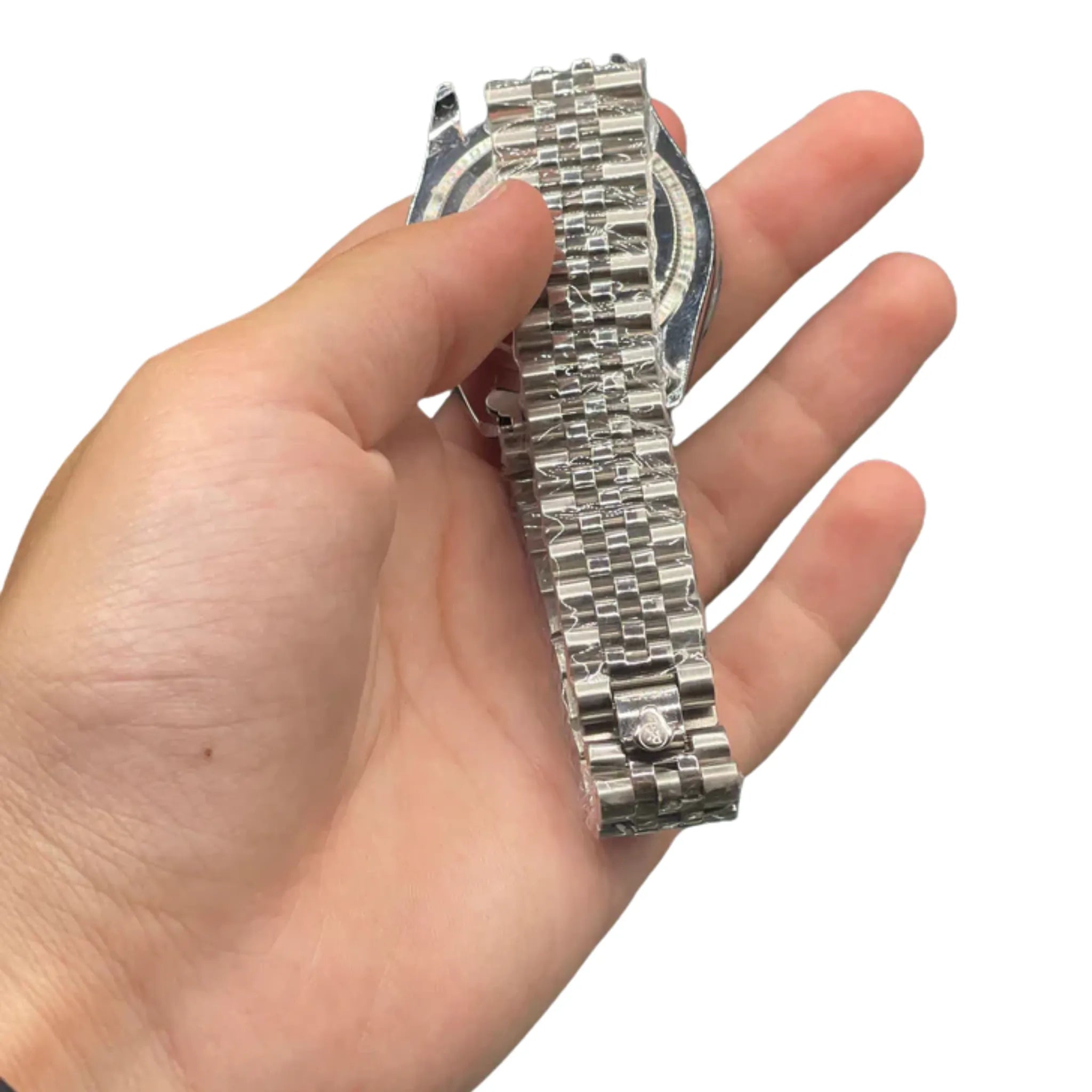 RLX Stainless Steel Dress Watch with Midnight Blue Diamond Dial, Smooth Bezel, and Jubilee Bracelet