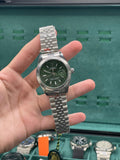 RLX Stainless Steel Luxury Dress Watch with Olive Green Dial, Fluted Bezel, and Jubilee Bracelet