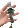 RLX Stainless Steel Luxury Dress Watch with Olive Green Dial, Fluted Bezel, and Jubilee Bracelet