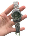 RLX Stainless Steel Luxury Dress Watch with Olive Green Diamond Dial, Fluted Bezel, and Jubilee Bracelet