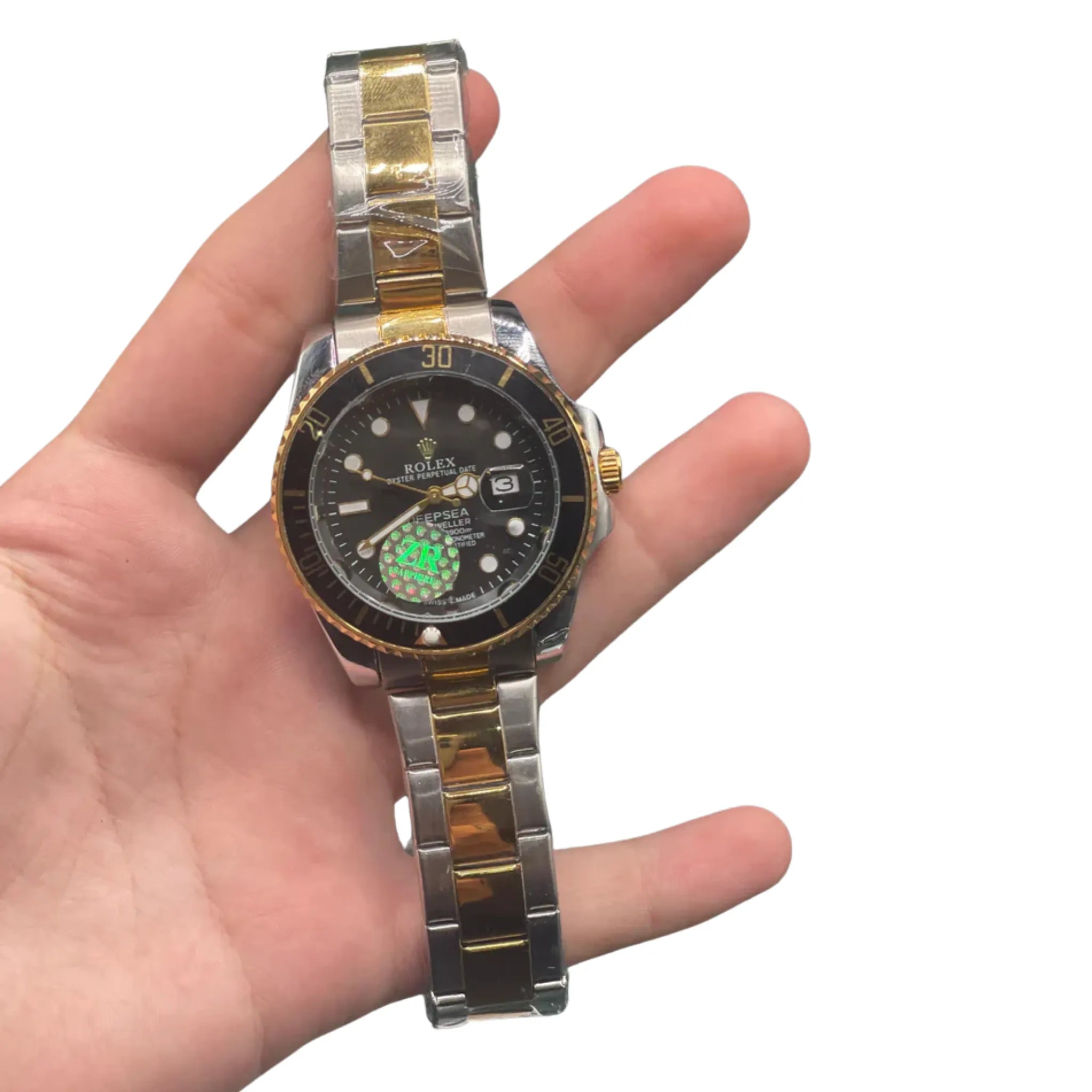 RLX Two-Tone Black Dial Diver Watch — Gold Bezel + Steel Oyster Bracelet Luxury Edition