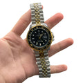 RLX Two-Tone GMT Style Watch with Black Dial, Gold Bezel, and Jubilee Bracelet