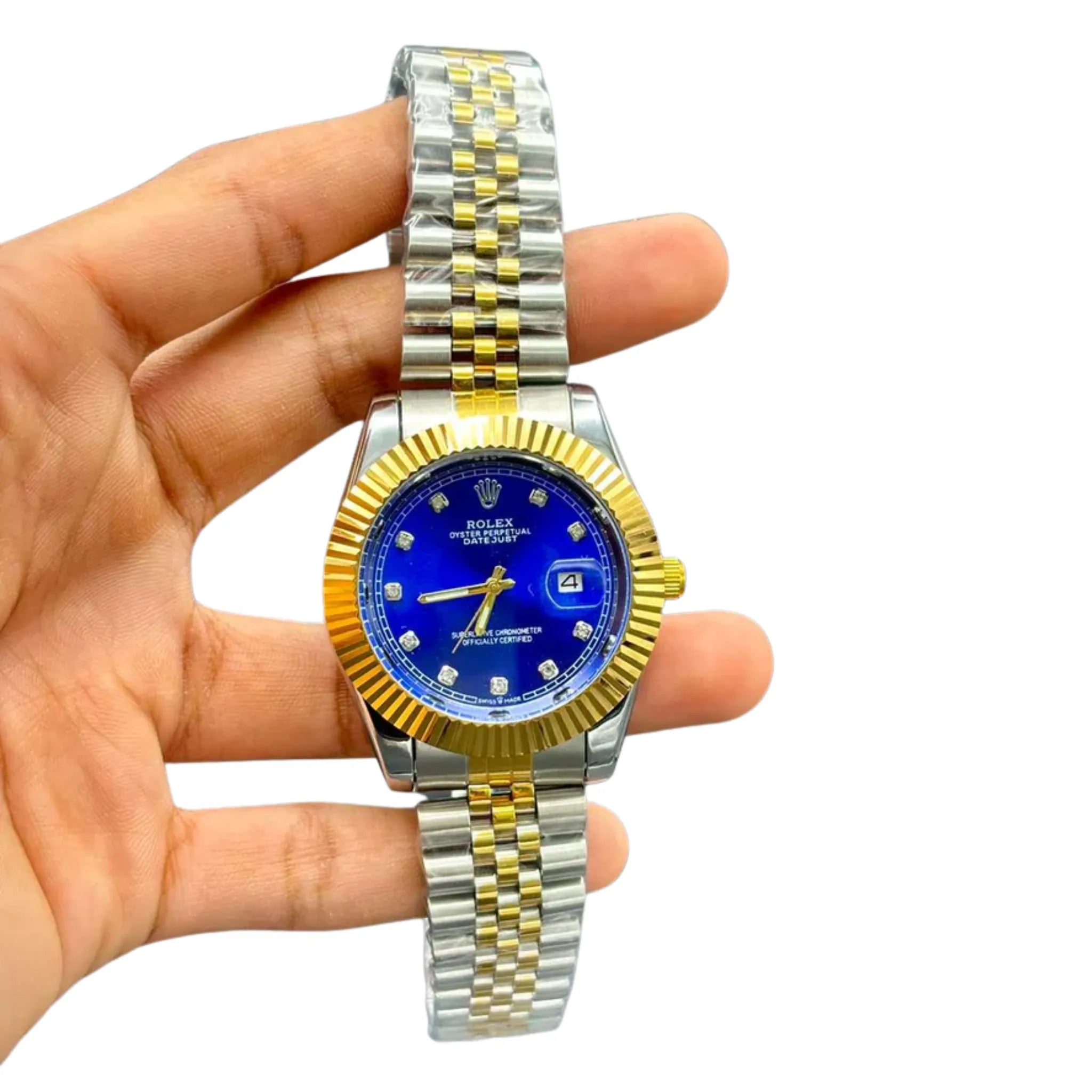 RLX Two-Tone Luxury Dress Watch | Royal Blue Dial | Diamond Markers | Jubilee Bracelet