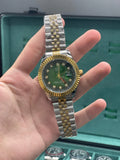 RLX Two-Tone Luxury Dress Watch with Green Diamond Dial, Fluted Bezel, and Jubilee Bracelet