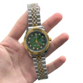 RLX Two-Tone Luxury Dress Watch with Green Diamond Dial, Fluted Bezel, and Jubilee Bracelet