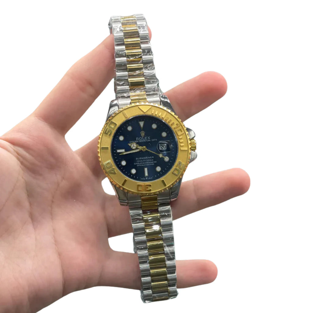 RLX Two Tone Chain With Blue Dial & Golden Rotatable Bezel