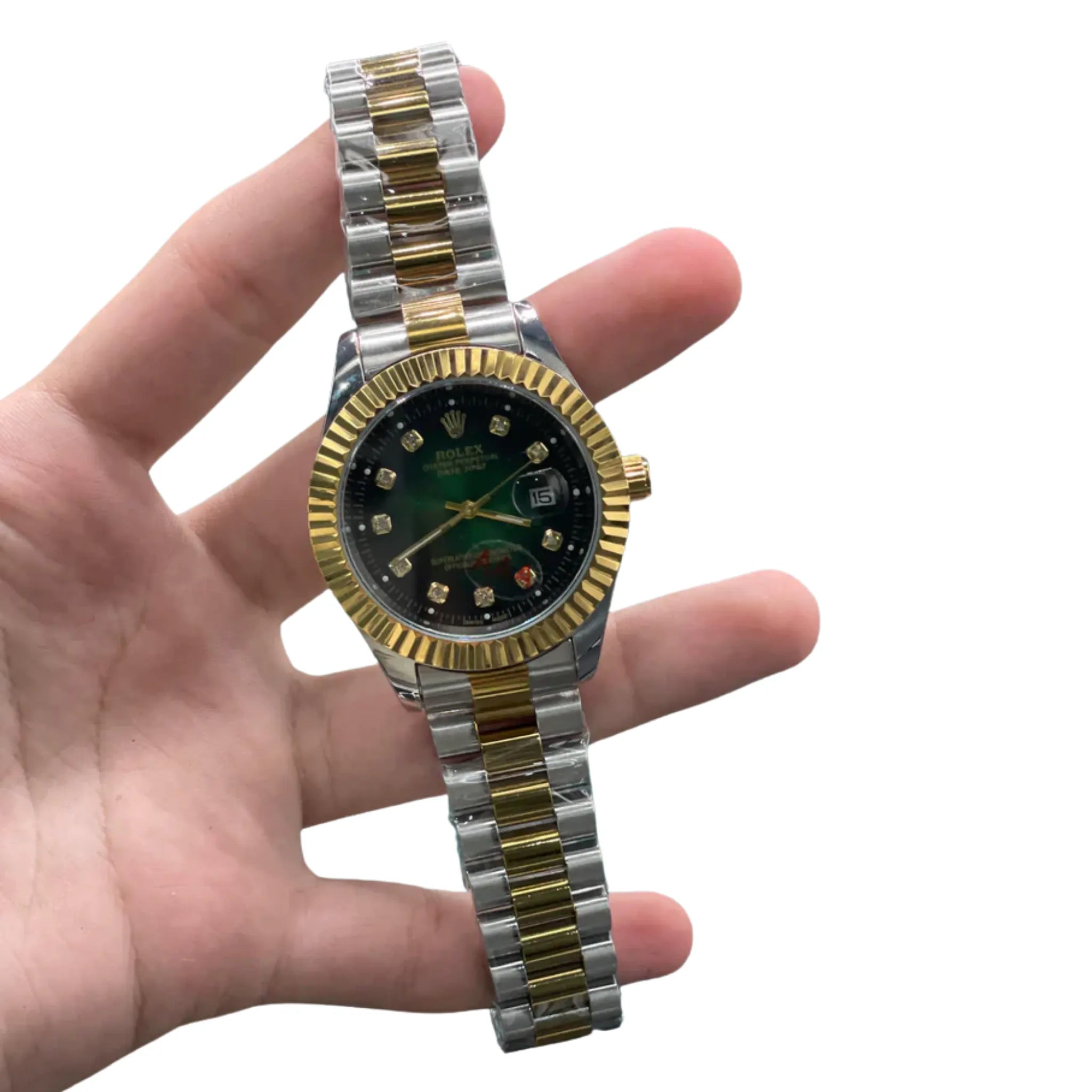 RLX Two Tone Chain With Green Dial Watch