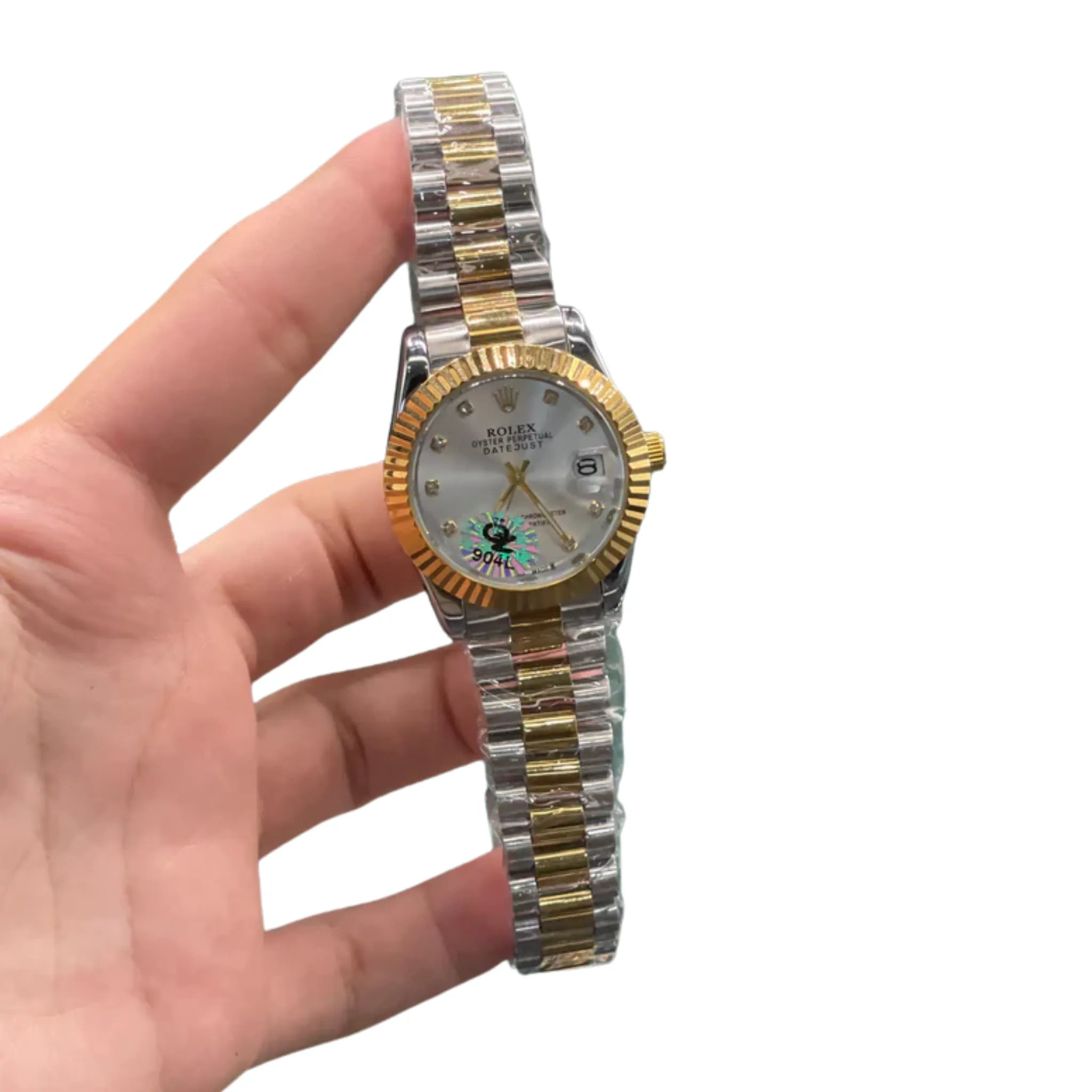 RLX Two Tone Gold And Silver Chain With Clean White Dial Ladies Watch