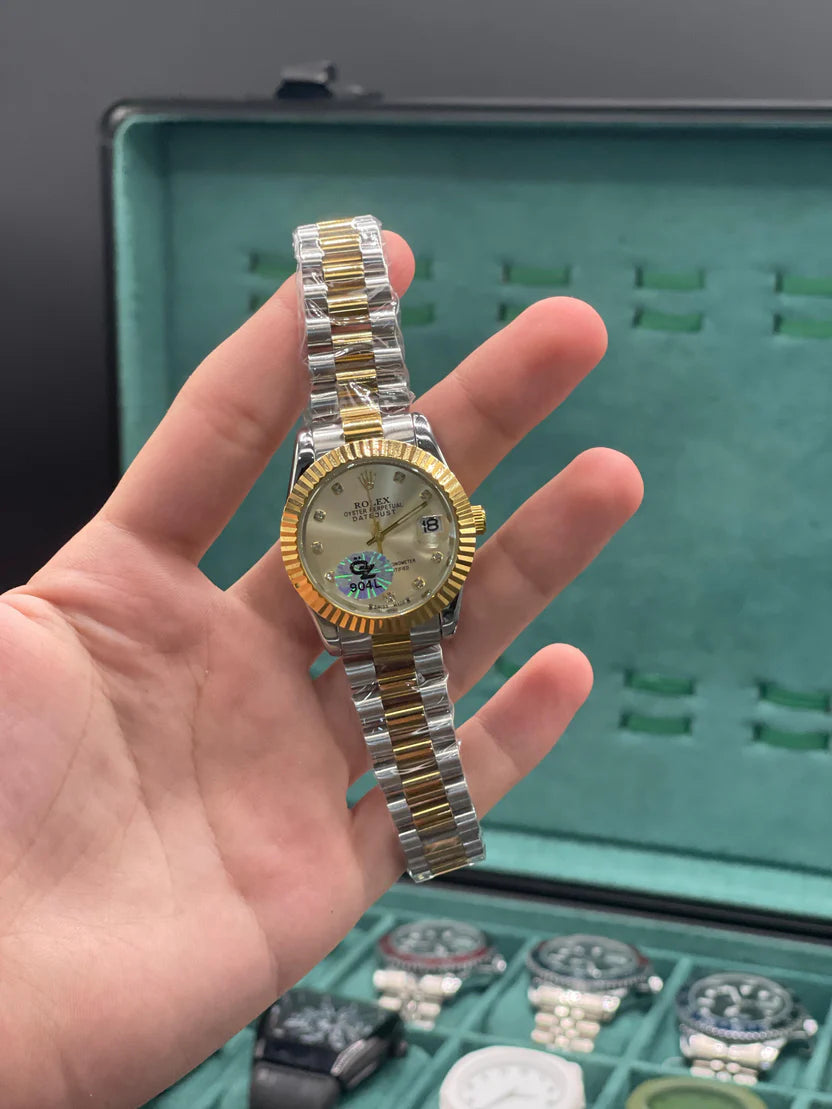 RLX Two Tone Gold And Silver Chain With Radiant Golden Dial Ladies Watch