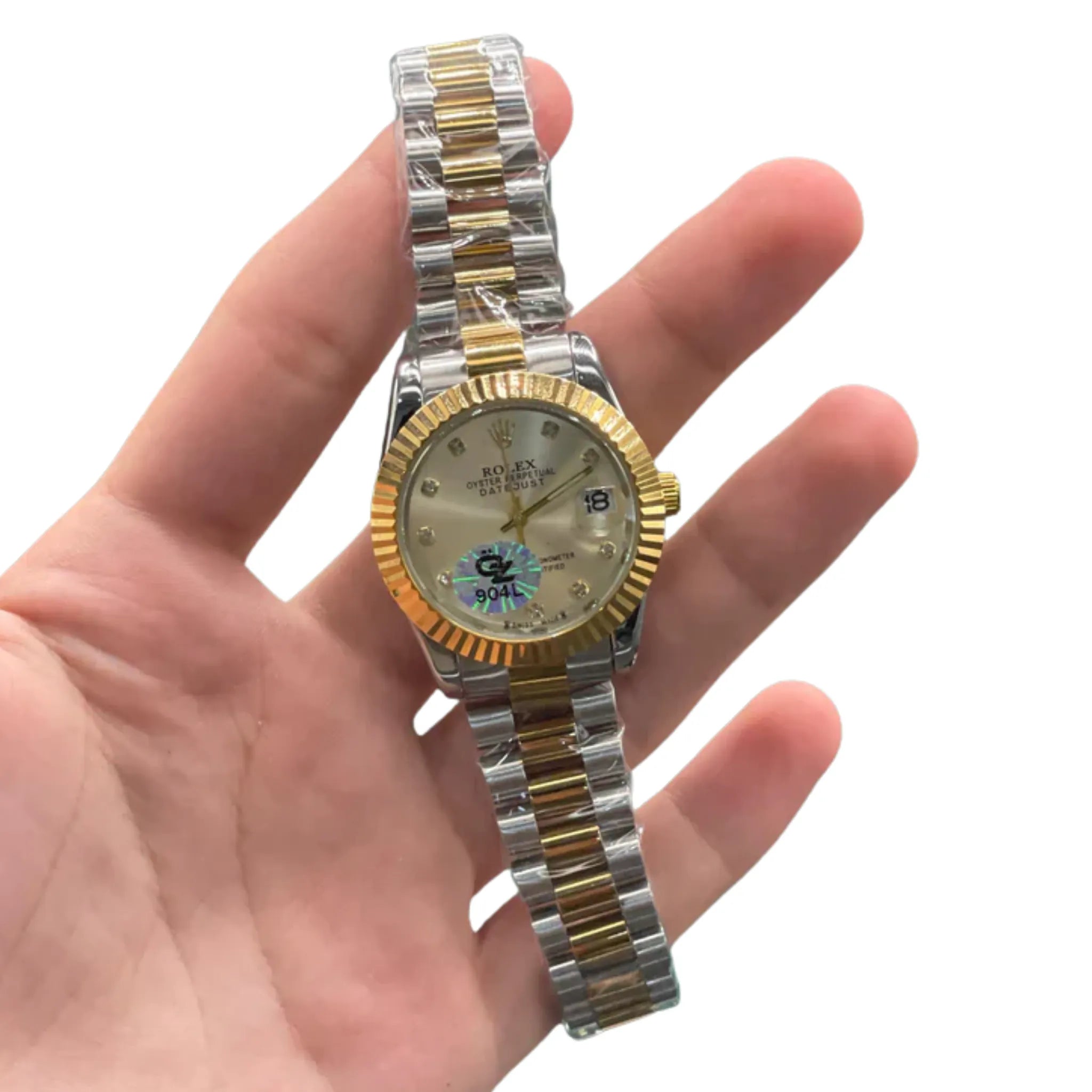 RLX Two Tone Gold And Silver Chain With Radiant Golden Dial Ladies Watch