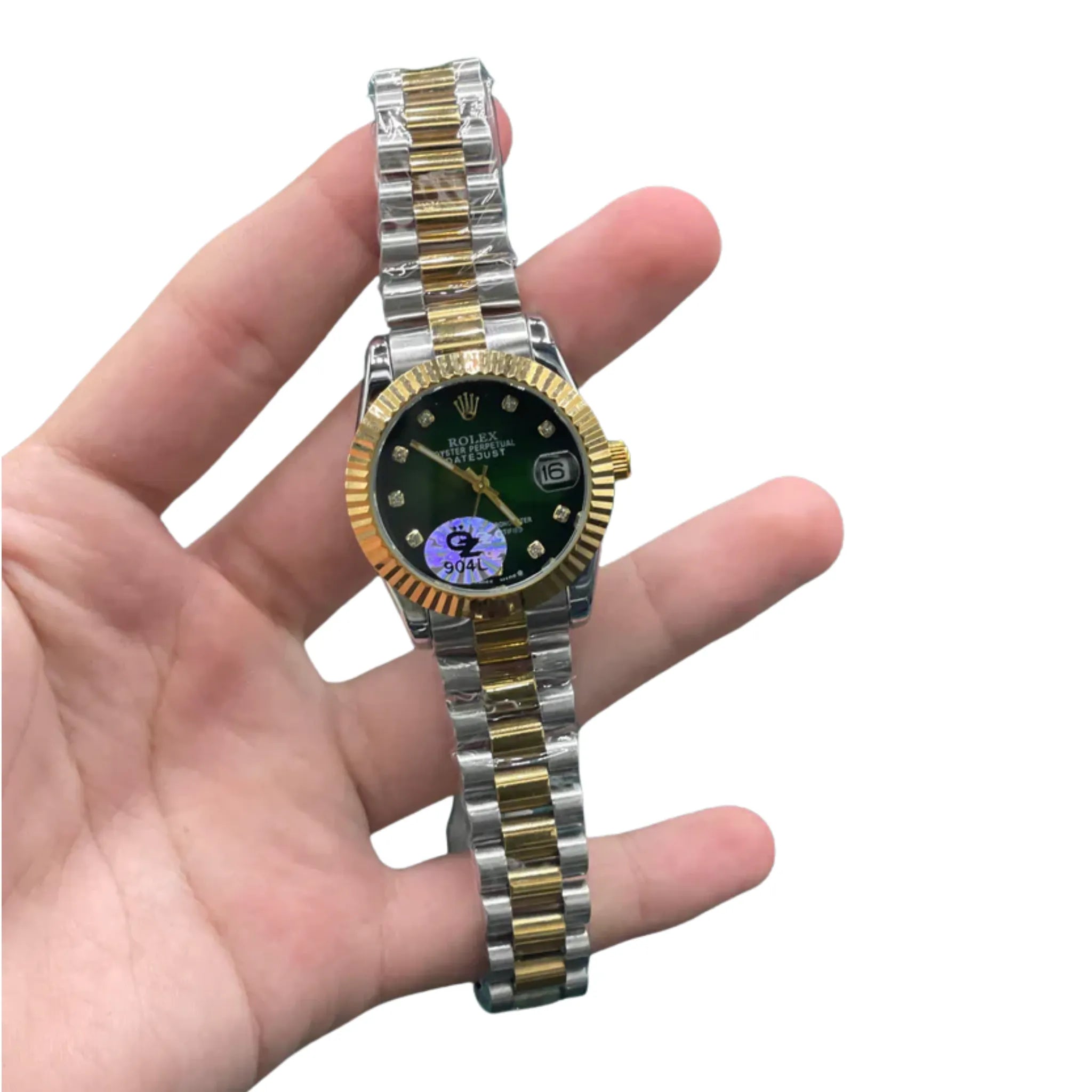 RLX Two Tone Gold And Silver Chain With Rich Green Dial Ladies Watch
