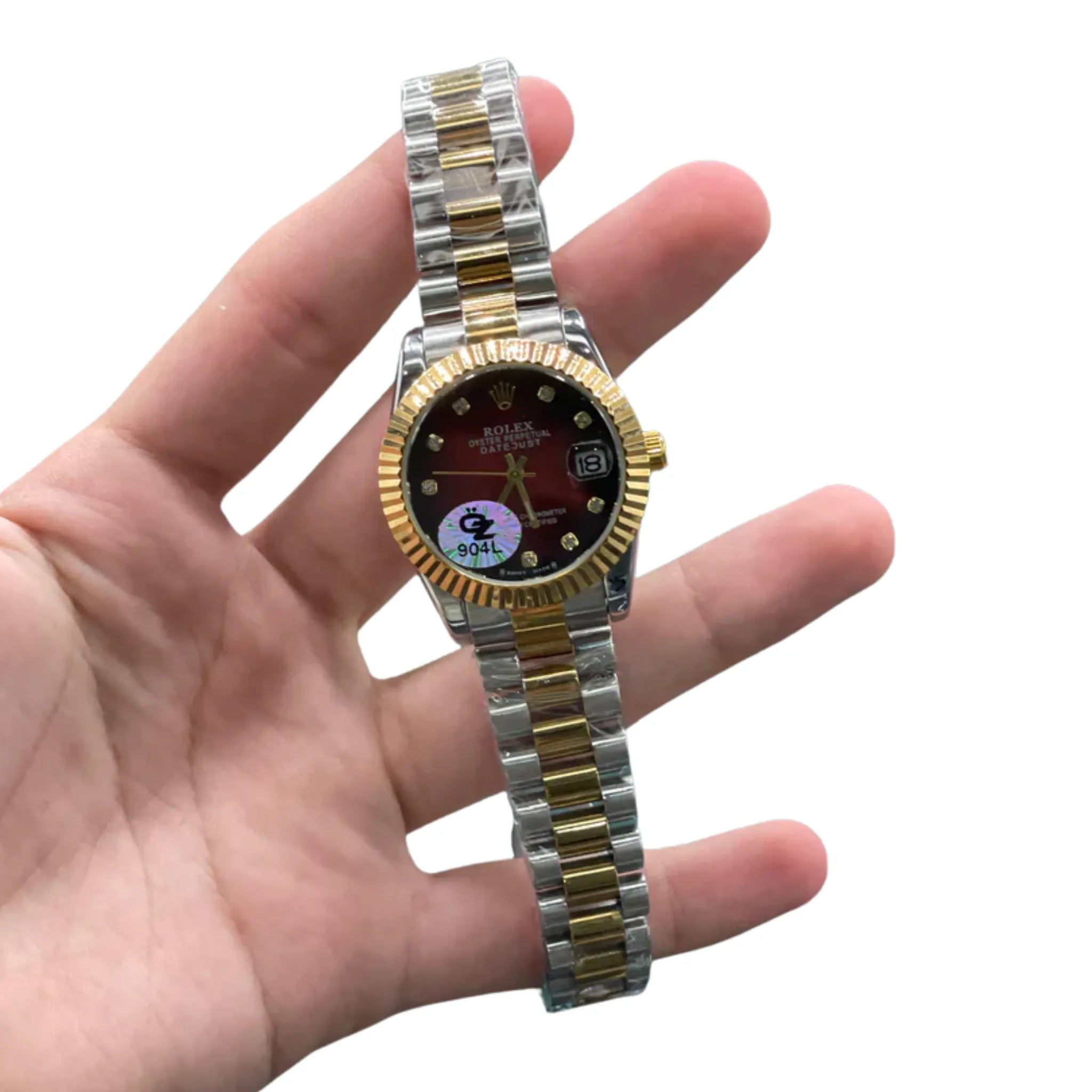 RLX Two Tone Gold And Silver Chain With Vibrant Red Dial Ladies Watch