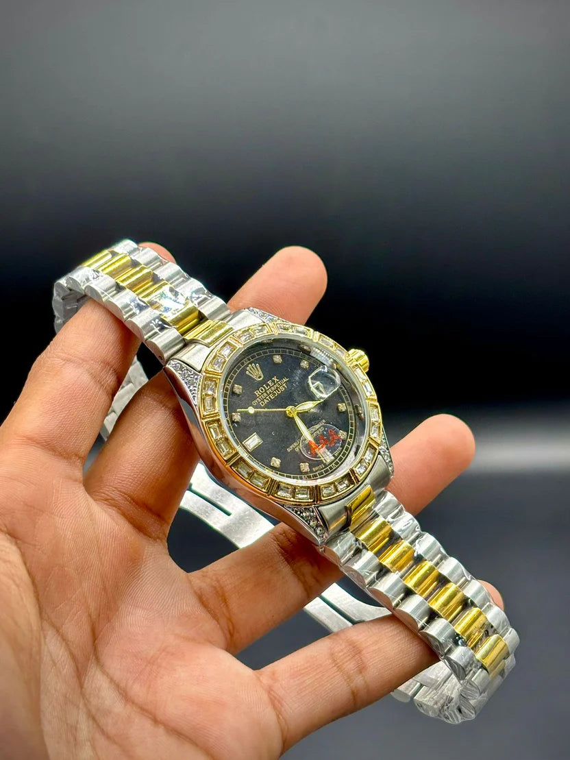 RLX Executive Two-Tone Men’s Watch | Black Dial Diamond Case | Date Display