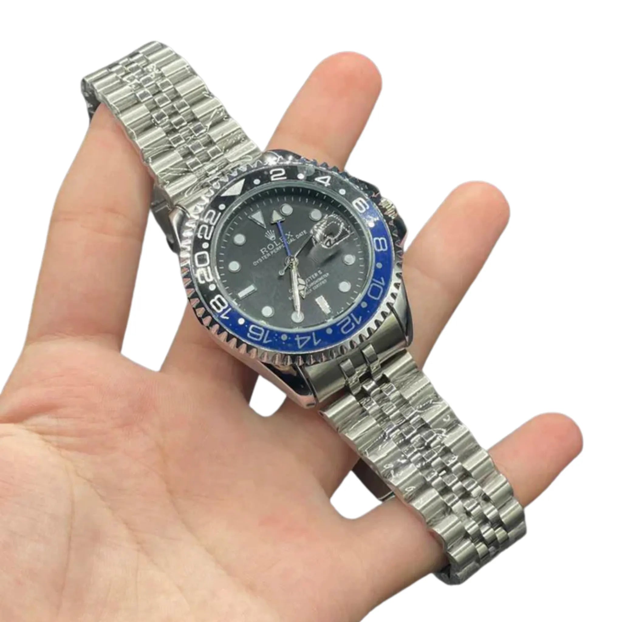 RLX Silver Chain With Black Dial Semi Automatic Bat Girl Style Watch