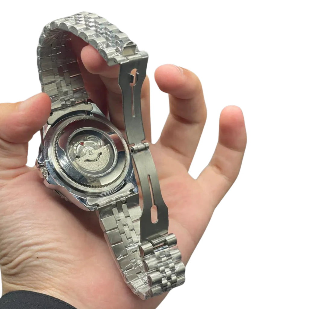 RLX Silver Chain With Black Dial Semi Automatic Bat Girl Style Watch